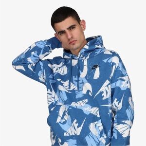 Nike Blue and White Patterned Hoodie